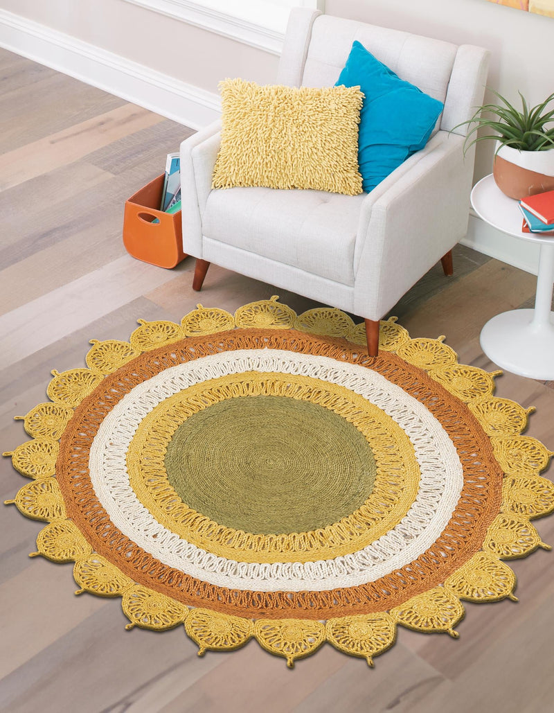 Woven Seaside Jute Collection Area Rug - Coastalhaven (Sunflower Yellow) Round Sunflower Yellow lifestyle 5