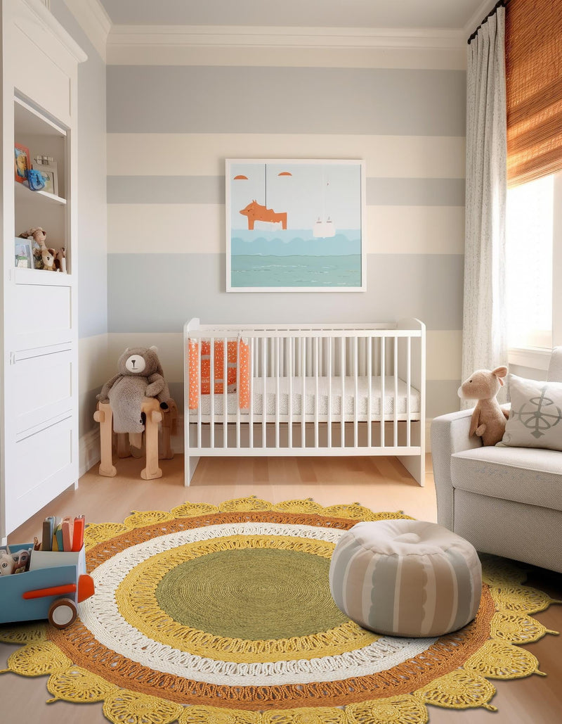 Woven Seaside Jute Collection Area Rug - Coastalhaven (Sunflower Yellow) Round Sunflower Yellow lifestyle 6