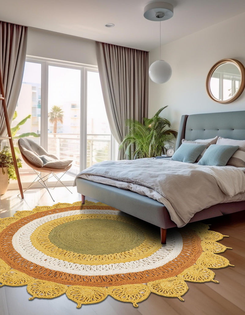 Woven Seaside Jute Collection Area Rug - Coastalhaven (Sunflower Yellow) Round Sunflower Yellow lifestyle 7