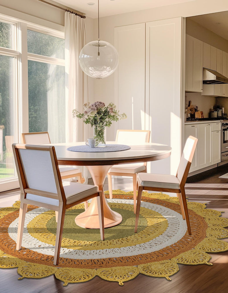 Woven Seaside Jute Collection Area Rug - Coastalhaven (Sunflower Yellow) Round Sunflower Yellow lifestyle 8