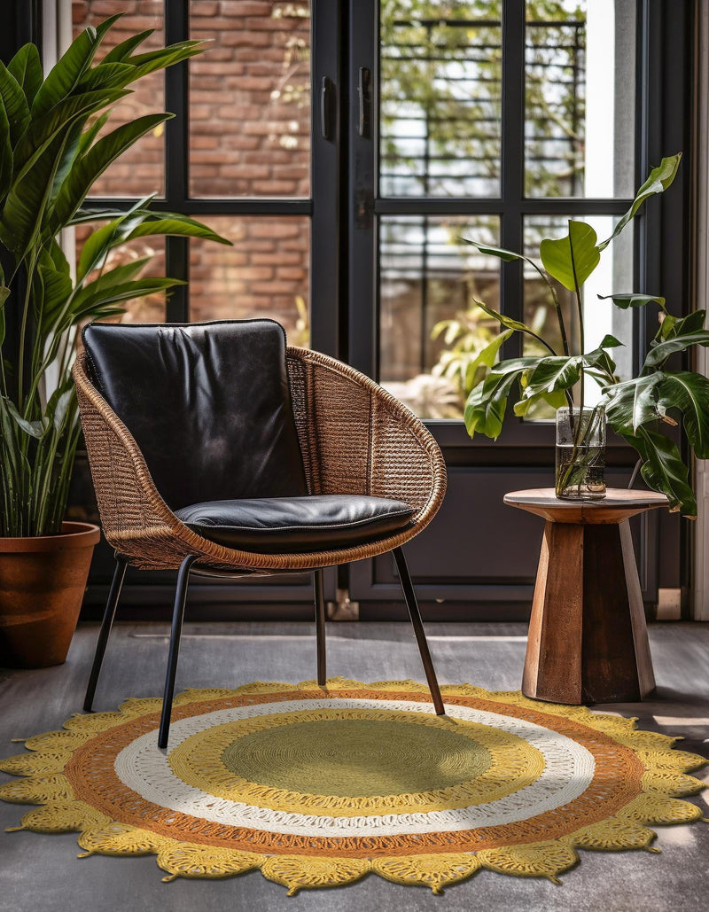 Woven Seaside Jute Collection Area Rug - Coastalhaven (Sunflower Yellow) Round Sunflower Yellow lifestyle 9