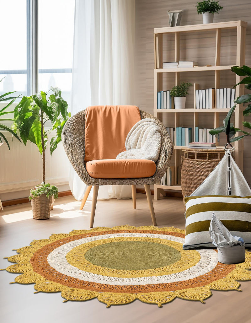 Woven Seaside Jute Collection Area Rug - Coastalhaven (Sunflower Yellow) Round Sunflower Yellow lifestyle 10
