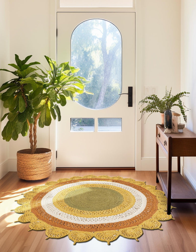 Woven Seaside Jute Collection Area Rug - Coastalhaven (Sunflower Yellow) Round Sunflower Yellow lifestyle 11