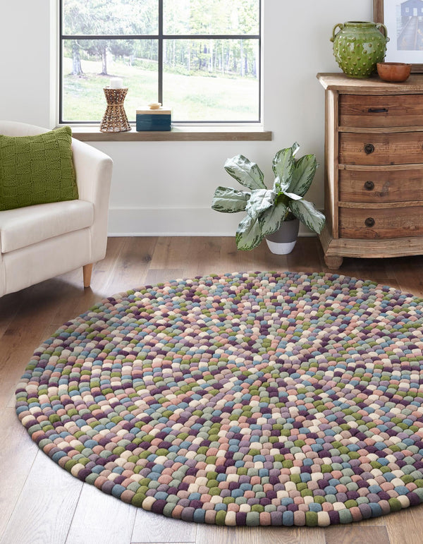 Woolen Sphere Collection Area Rug - Sphereville (Pink and Purple) Round Pink and Purple lifestyle 21