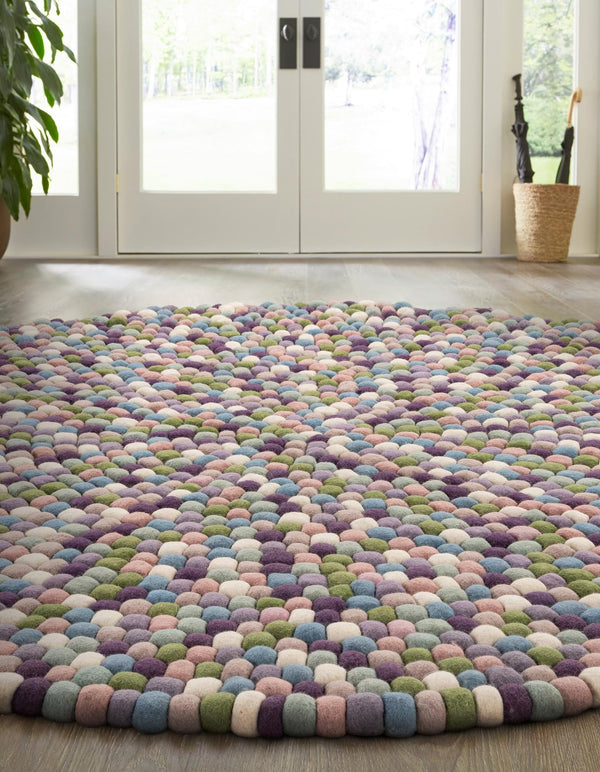 Woolen Sphere Collection Area Rug - Sphereville (Pink and Purple) Round Pink and Purple lifestyle 24