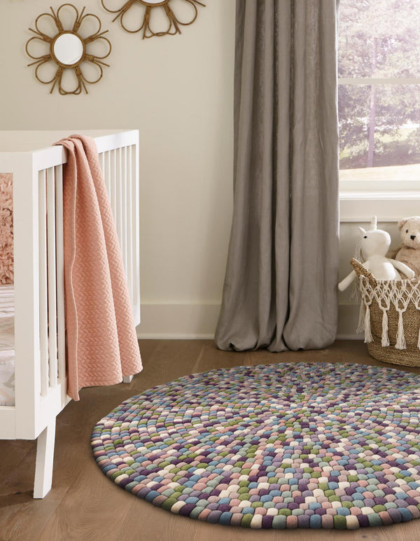 Woolen Sphere Collection Area Rug - Sphereville (Pink and Purple) Round Pink and Purple lifestyle 27