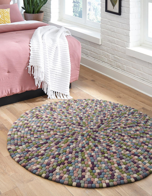 Woolen Sphere Collection Area Rug - Sphereville (Pink and Purple) Round Pink and Purple lifestyle 30