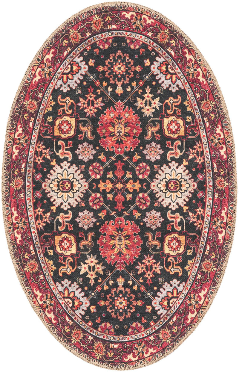 Heritage Elegance Collection Area Rug - Himeji Oval Black lifestyle 70