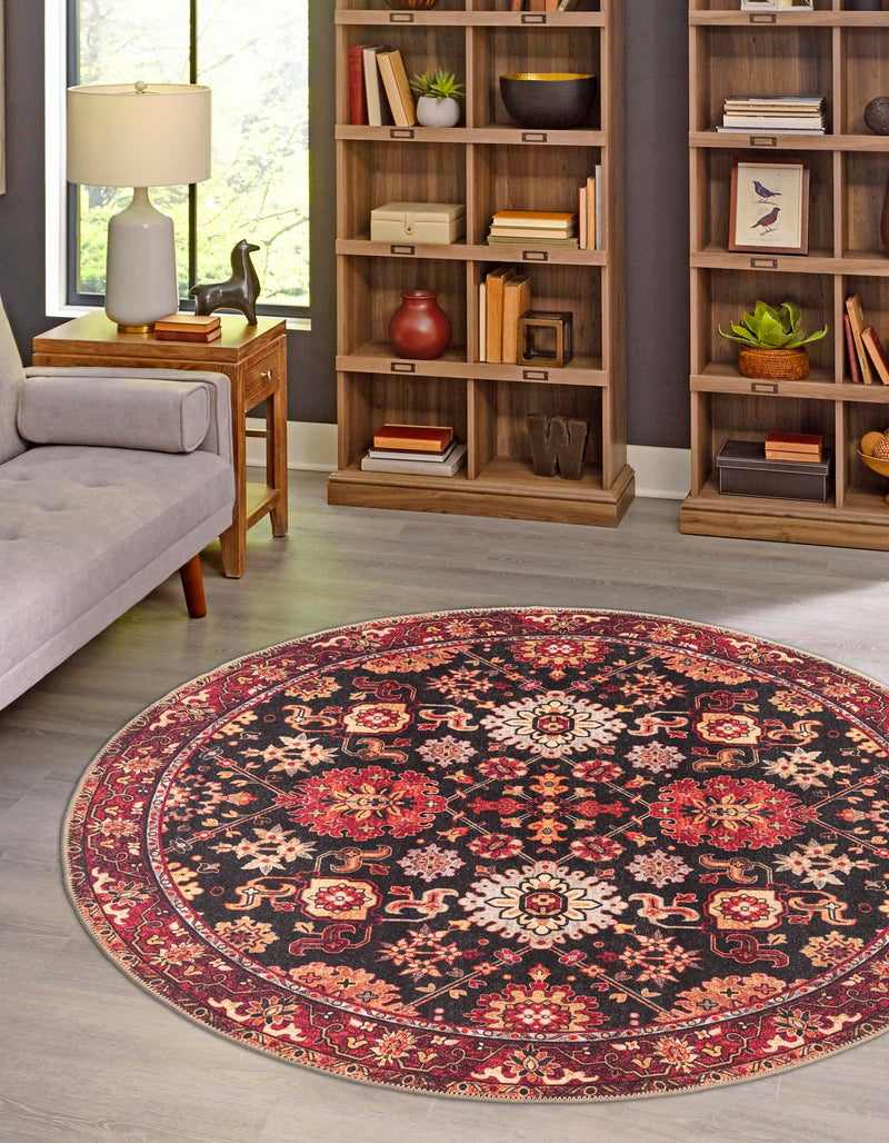 Heritage Elegance Collection Area Rug - Himeji Round Black lifestyle 77