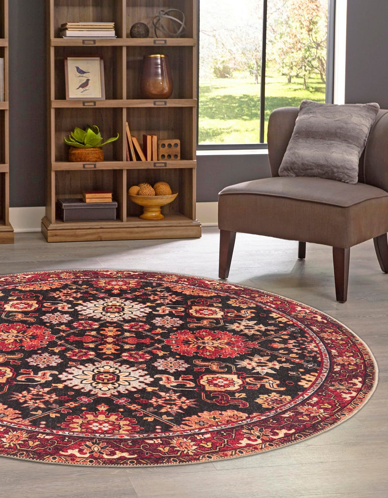 Heritage Elegance Collection Area Rug - Himeji Round Black lifestyle 92