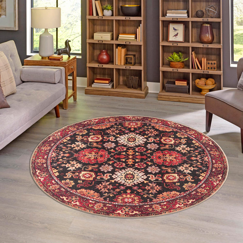 Heritage Elegance Collection Area Rug - Himeji Round Black lifestyle 147