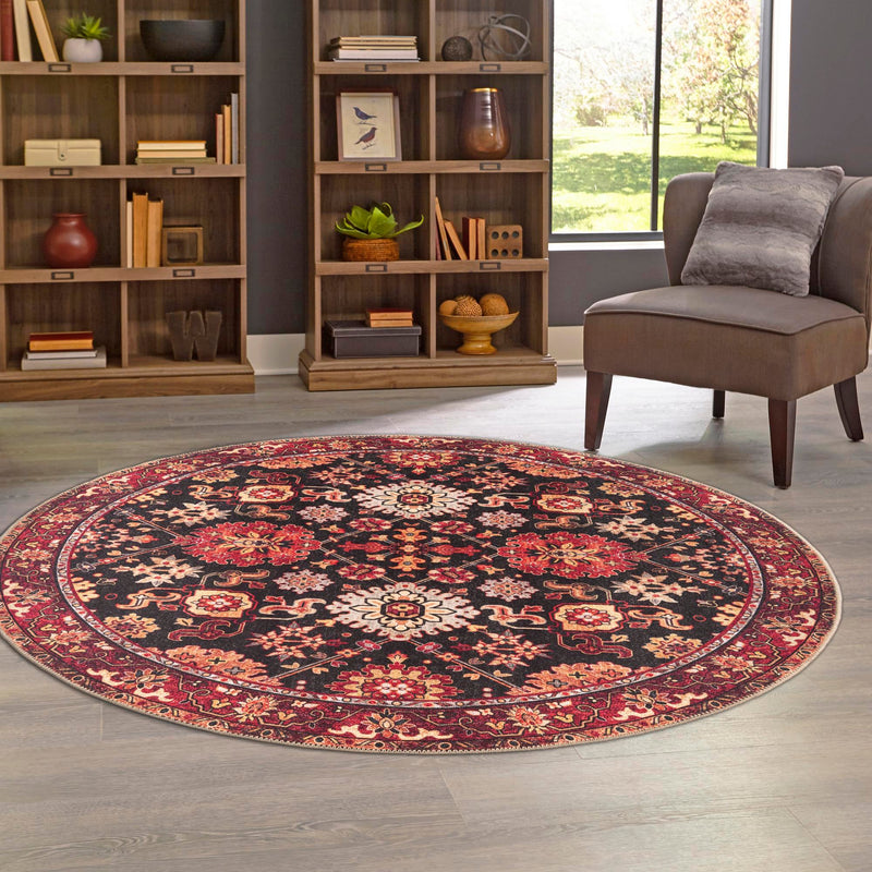 Heritage Elegance Collection Area Rug - Himeji Round Black lifestyle 161