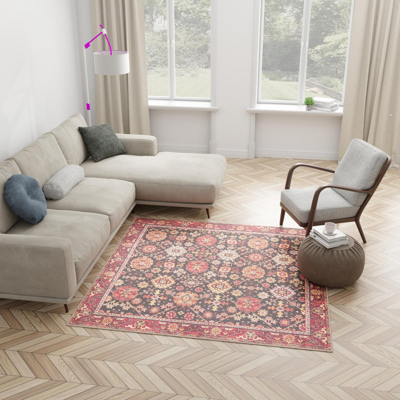 Heritage Elegance Collection Area Rug - Himeji Square Black lifestyle 125