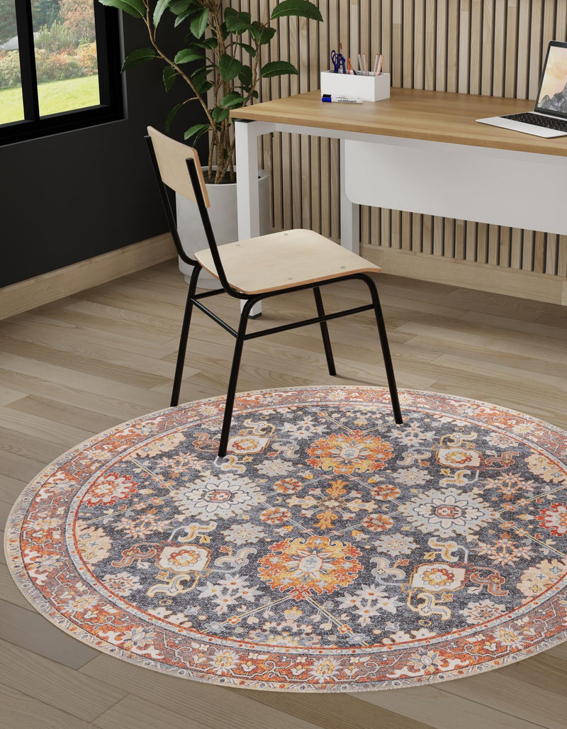 Heritage Elegance Collection Area Rug - Himeji Round Navy Blue lifestyle 79
