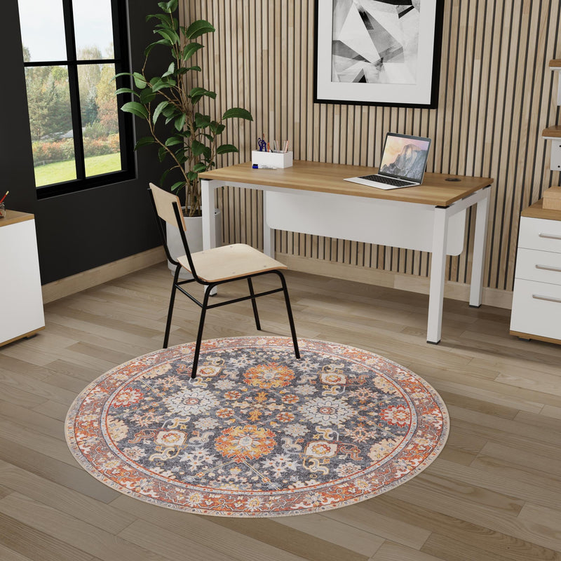 Heritage Elegance Collection Area Rug - Himeji Round Navy Blue lifestyle 149