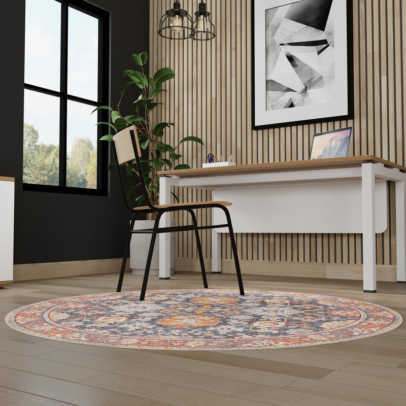 Heritage Elegance Collection Area Rug - Himeji Round Navy Blue lifestyle 163