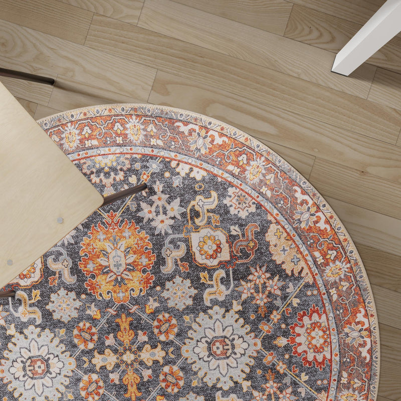 Heritage Elegance Collection Area Rug - Himeji Round Navy Blue lifestyle 174