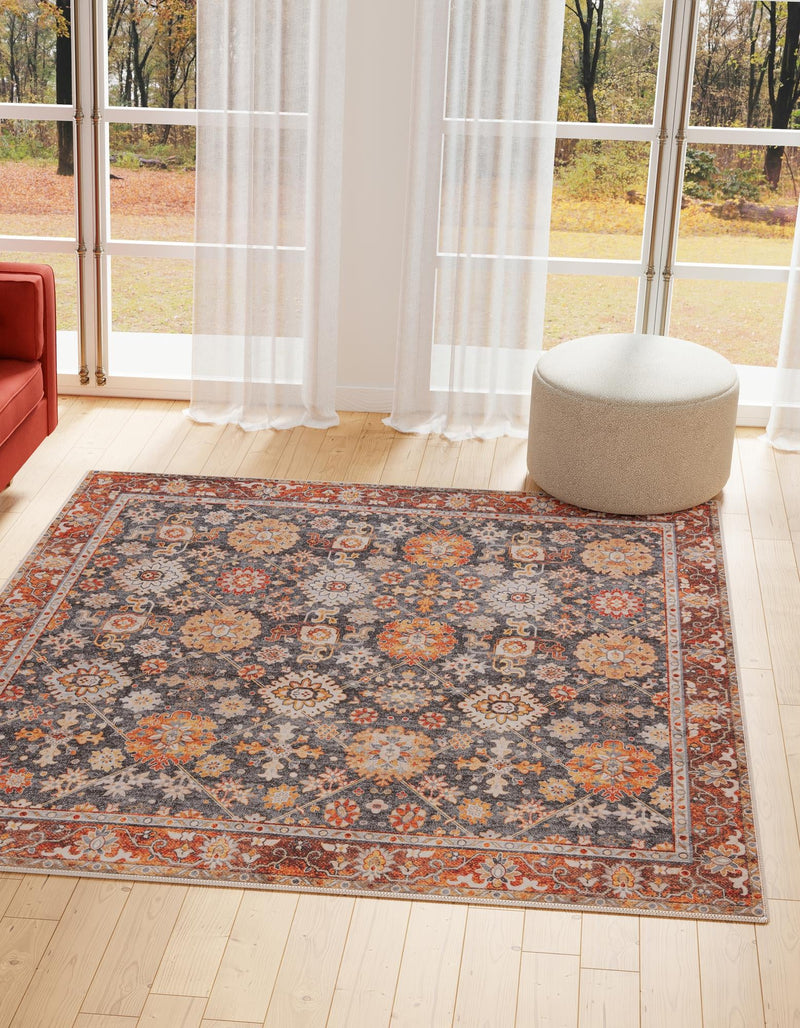 Heritage Elegance Collection Area Rug - Himeji Square Navy Blue lifestyle 80