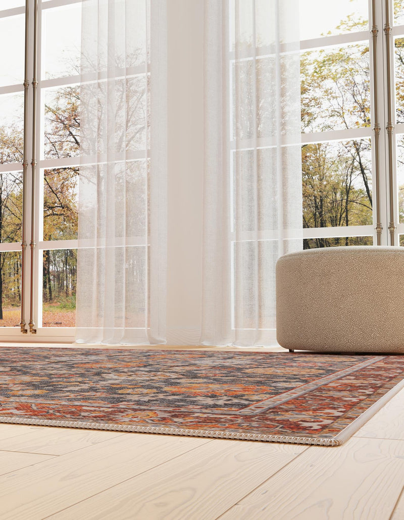 Heritage Elegance Collection Area Rug - Himeji Square Navy Blue lifestyle 95