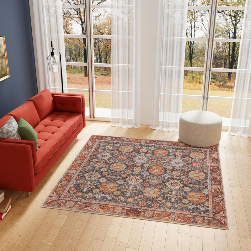 Heritage Elegance Collection Area Rug - Himeji Square Navy Blue lifestyle 150