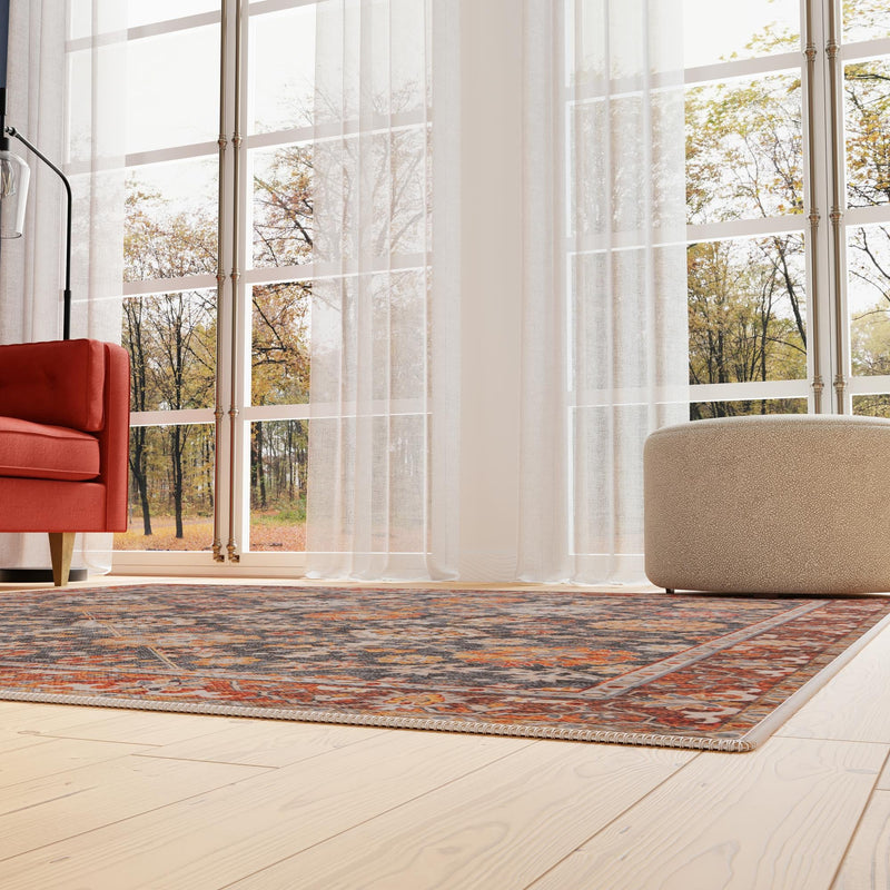 Heritage Elegance Collection Area Rug - Himeji Square Navy Blue lifestyle 164
