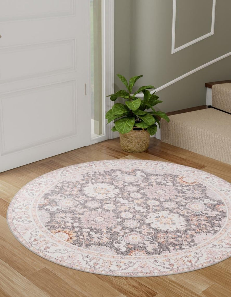 Heritage Elegance Collection Area Rug - Himeji Round Gray lifestyle 59