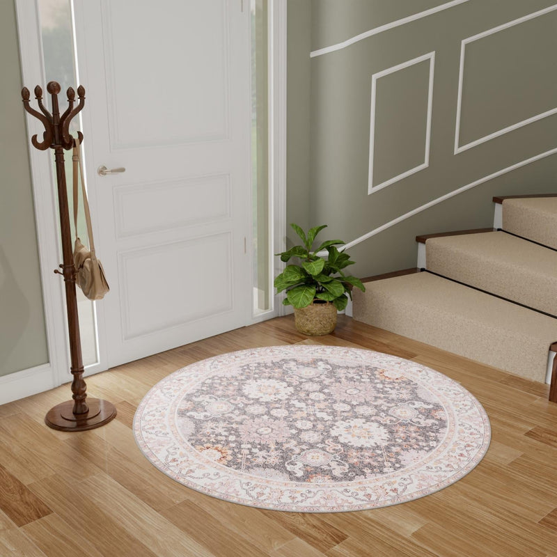 Heritage Elegance Collection Area Rug - Himeji Round Gray lifestyle 123