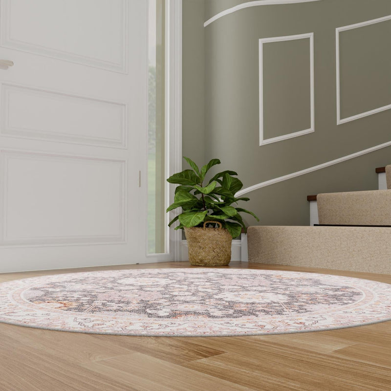 Heritage Elegance Collection Area Rug - Himeji Round Gray lifestyle 127