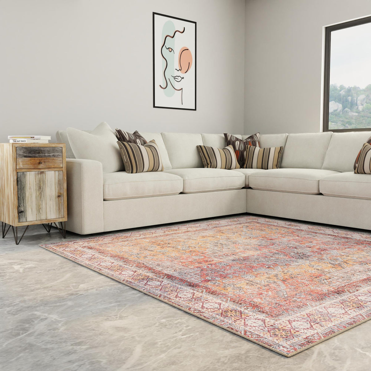 Heritage Elegance Collection Area Rug - Uffizi Square Rust Red lifestyle 97