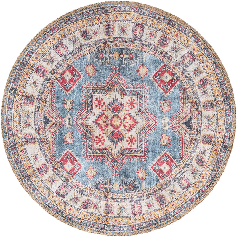 Heritage Elegance Collection Area Rug - Neuschwanstein Round Light Blue lifestyle 74