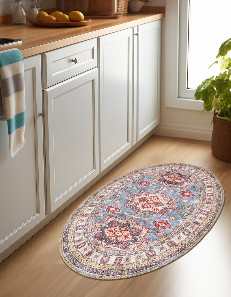 Heritage Elegance Collection Area Rug - Neuschwanstein Oval Light Blue lifestyle 99