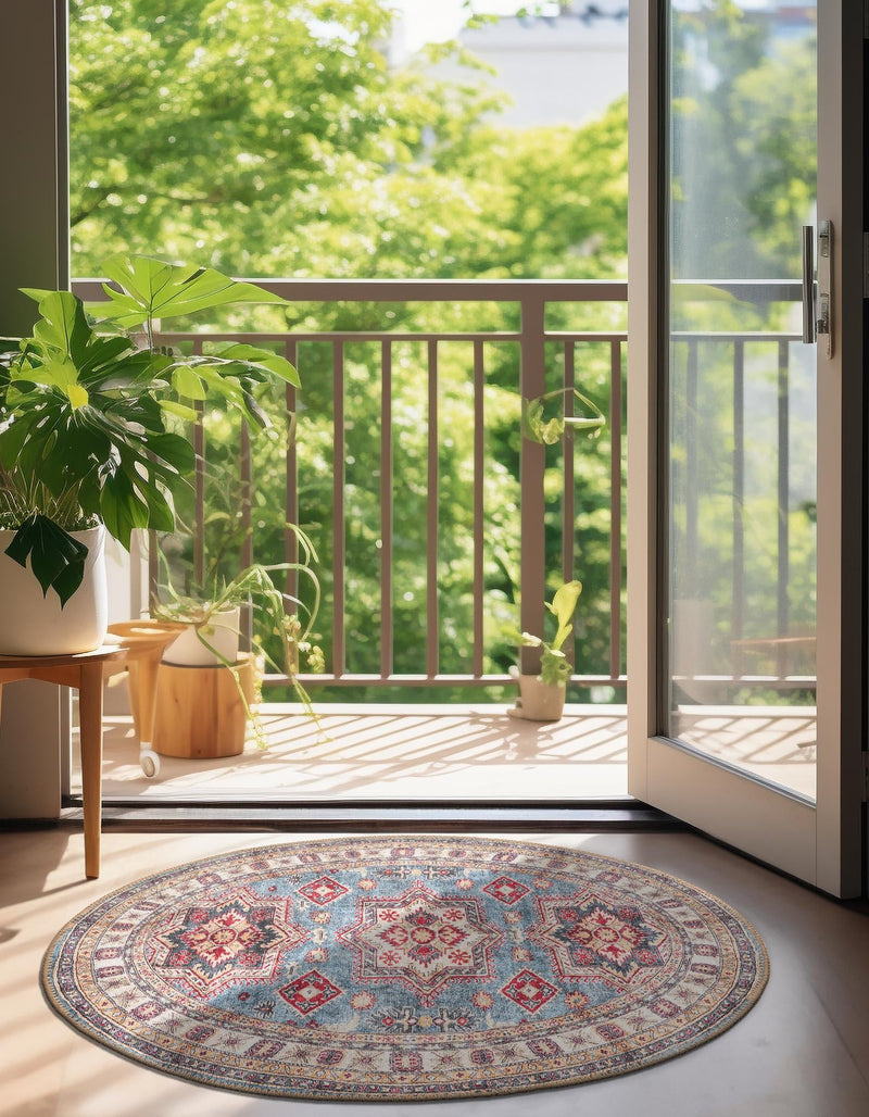 Heritage Elegance Collection Area Rug - Neuschwanstein Oval Light Blue lifestyle 130