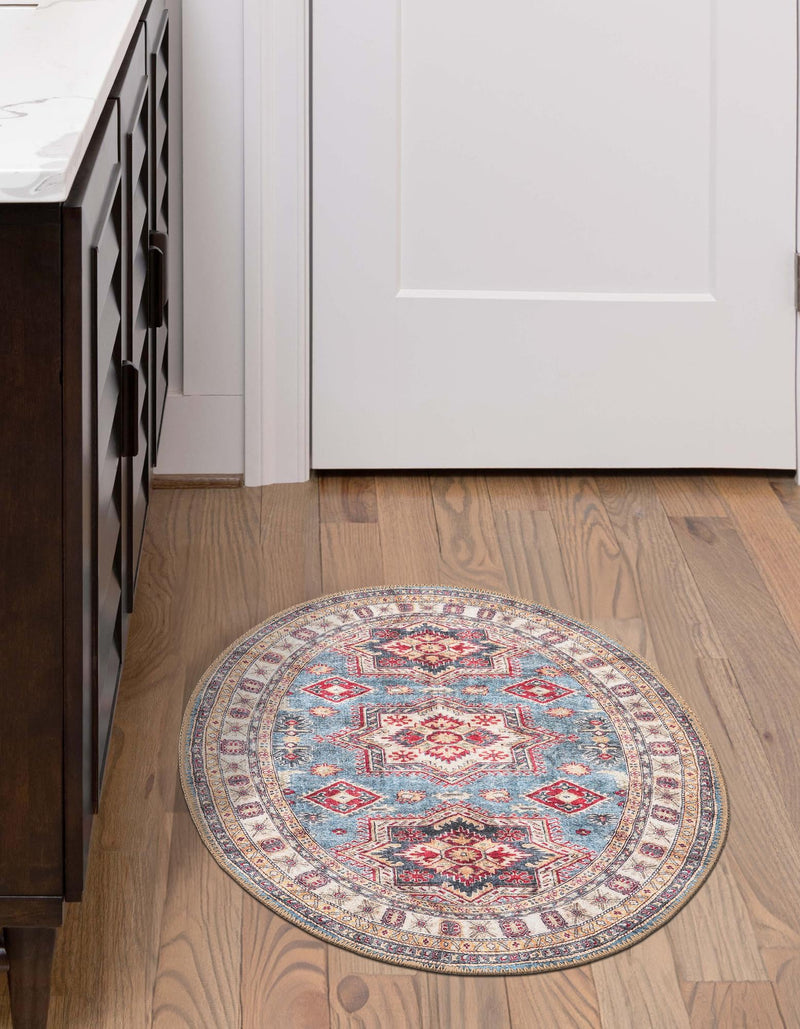 Heritage Elegance Collection Area Rug - Neuschwanstein Oval Light Blue lifestyle 138