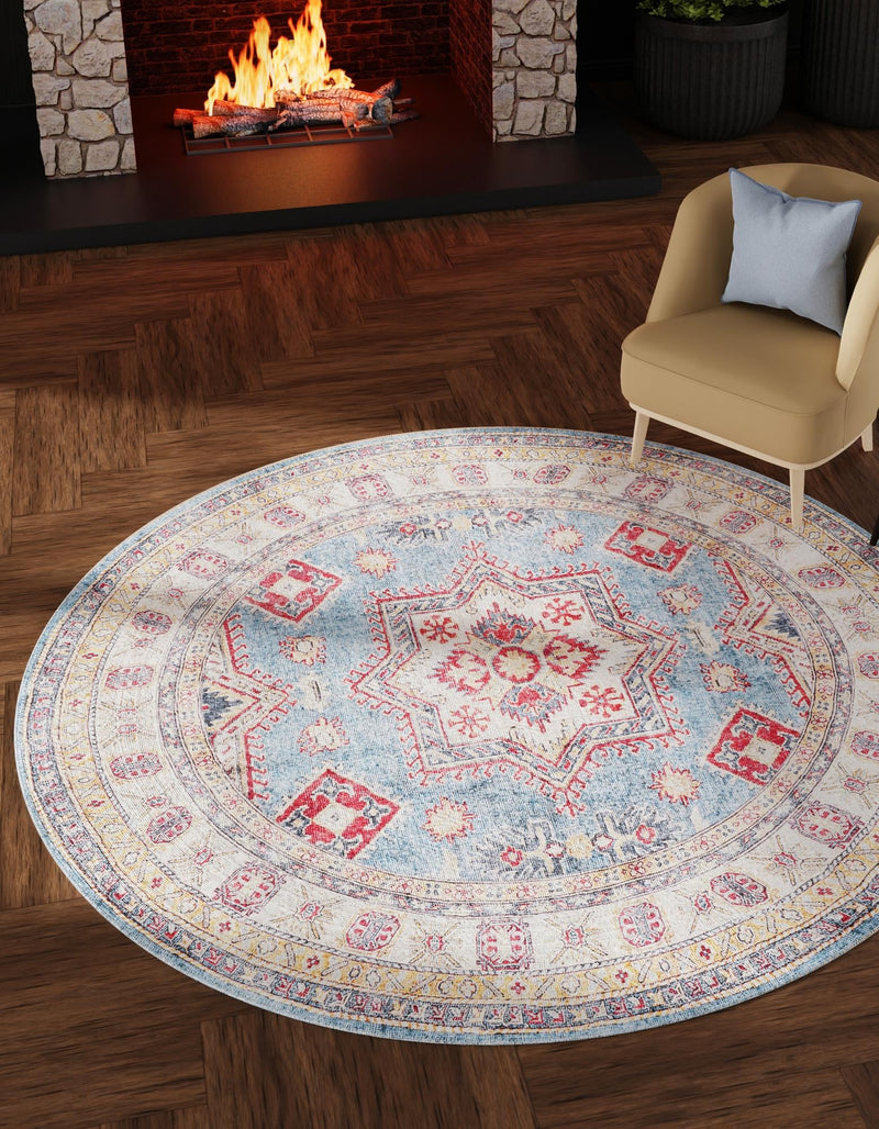 Heritage Elegance Collection Area Rug - Neuschwanstein Round Light Blue lifestyle 79