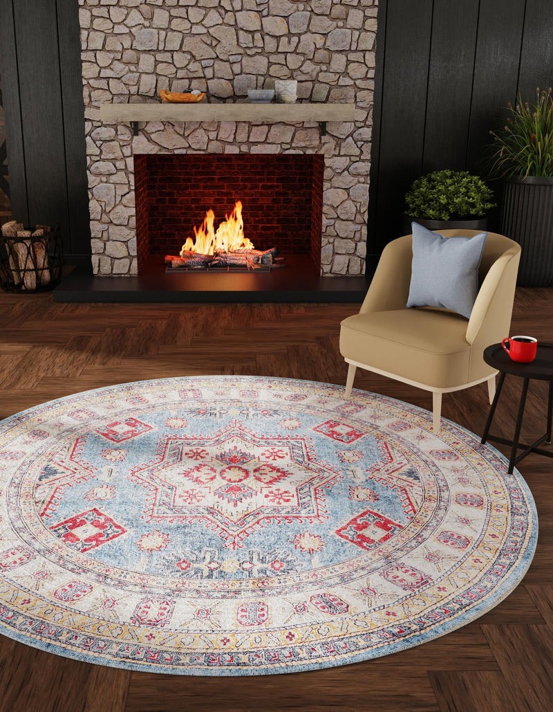 Heritage Elegance Collection Area Rug - Neuschwanstein Round Light Blue lifestyle 89