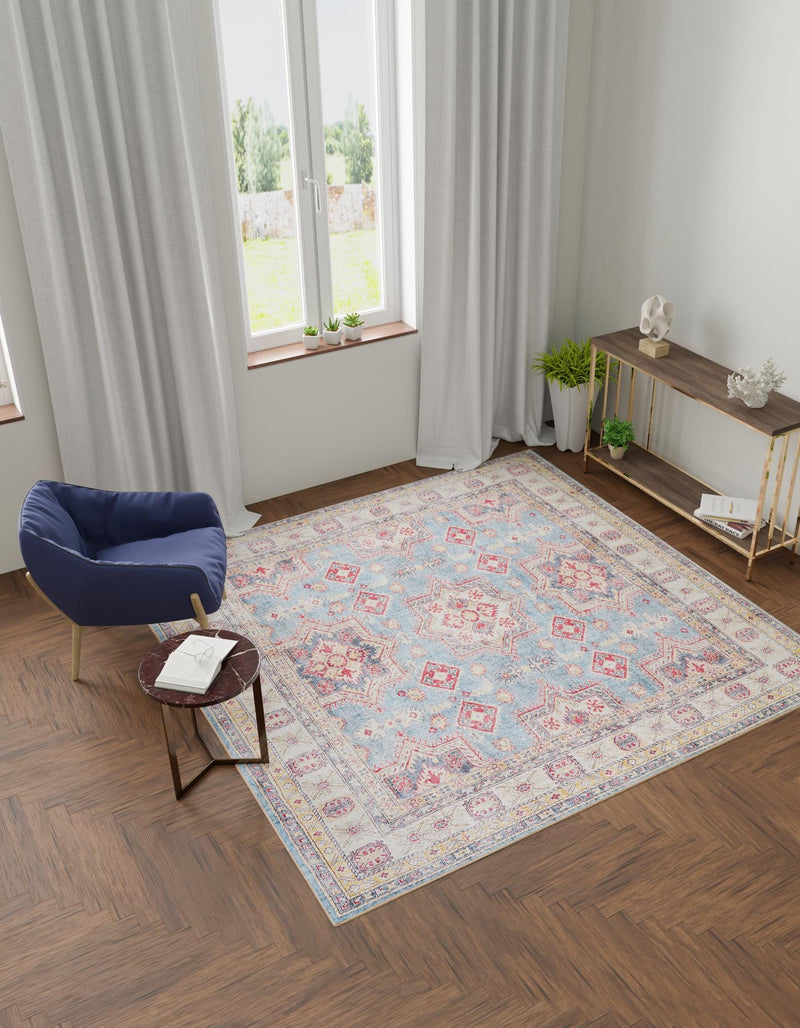 Heritage Elegance Collection Area Rug - Neuschwanstein Square Light Blue lifestyle 80
