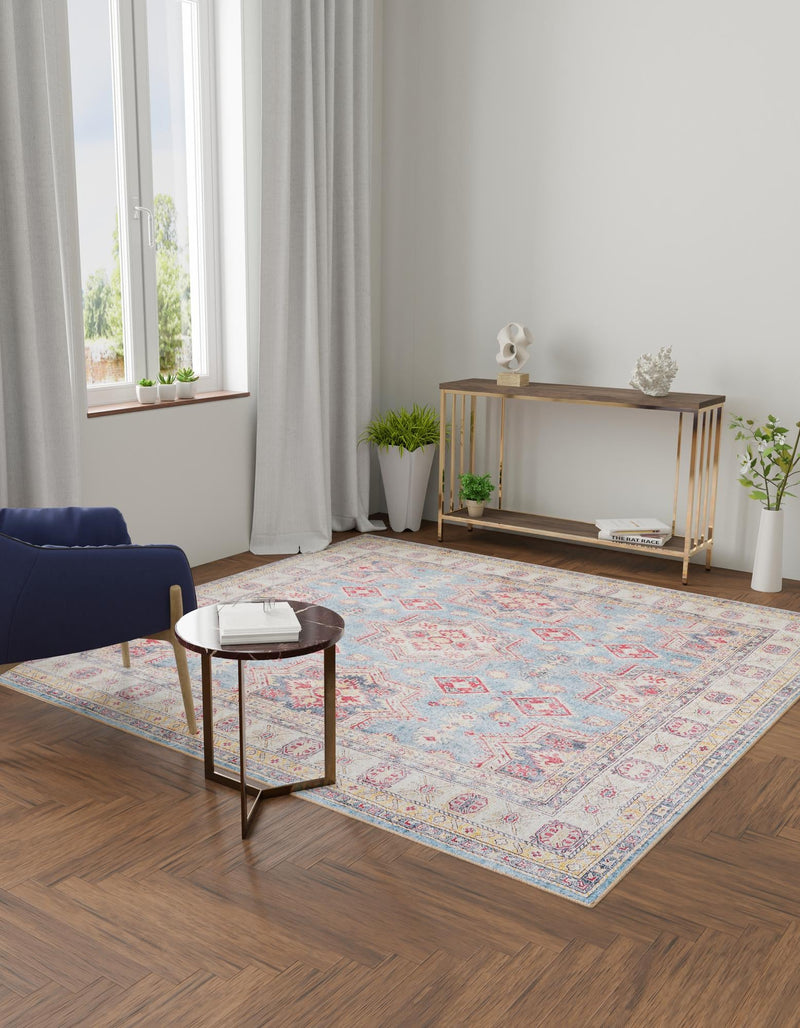 Heritage Elegance Collection Area Rug - Neuschwanstein Square Light Blue lifestyle 90
