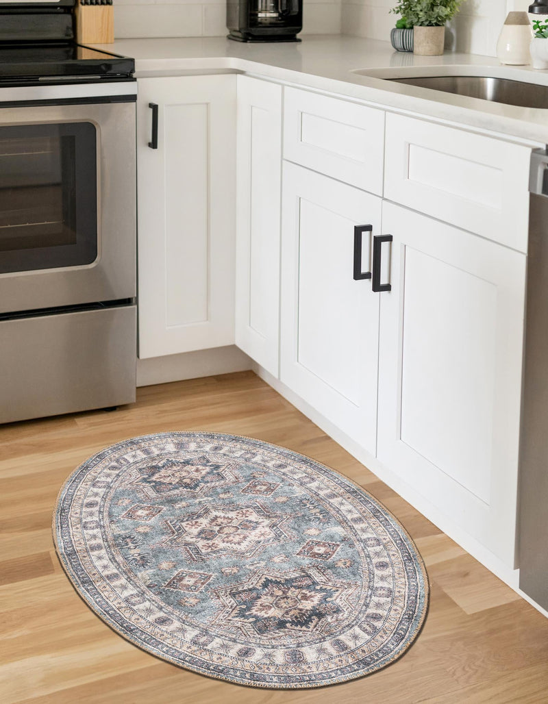 Heritage Elegance Collection Area Rug - Neuschwanstein Oval Soft Green lifestyle 86