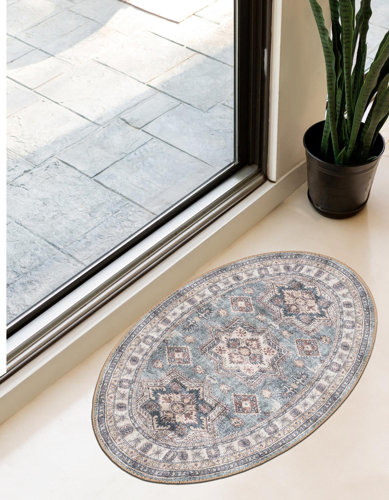 Heritage Elegance Collection Area Rug - Neuschwanstein Oval Soft Green lifestyle 102