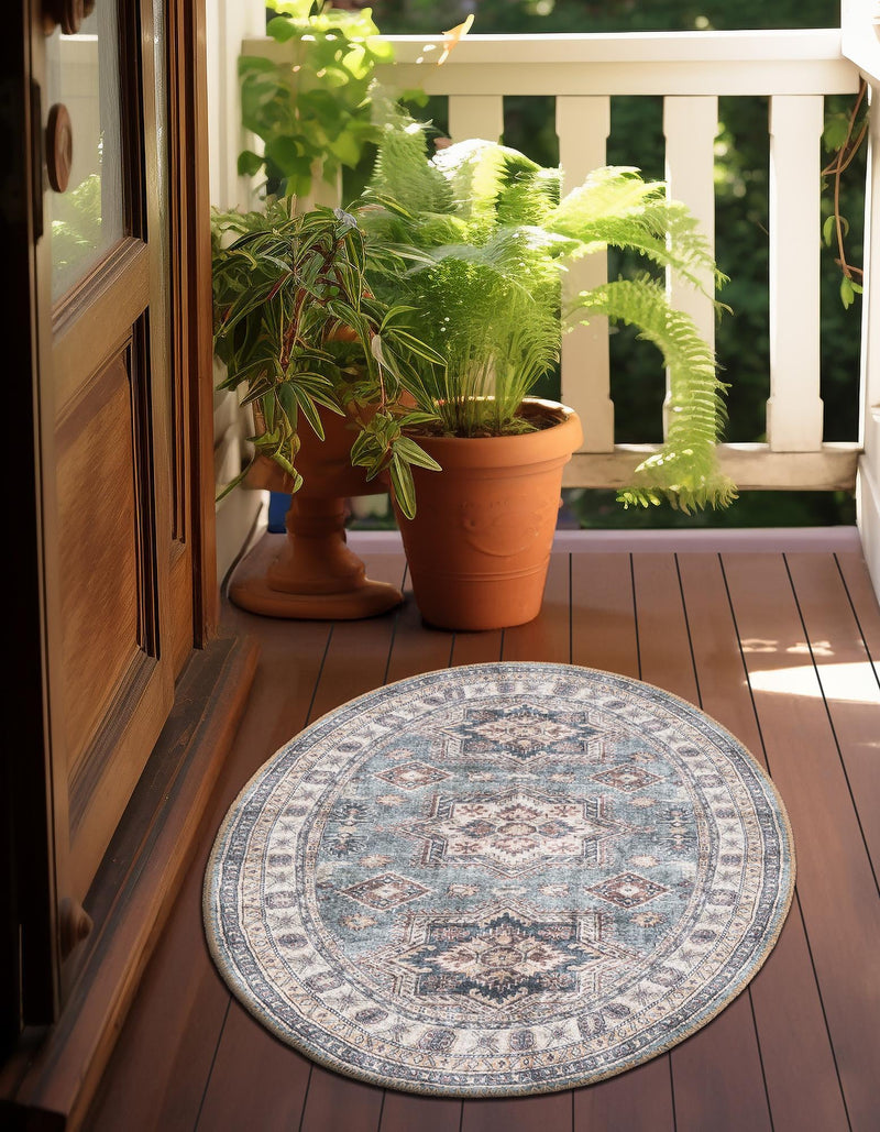 Heritage Elegance Collection Area Rug - Neuschwanstein Oval Soft Green lifestyle 135