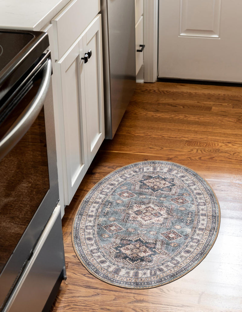 Heritage Elegance Collection Area Rug - Neuschwanstein Oval Soft Green lifestyle 139