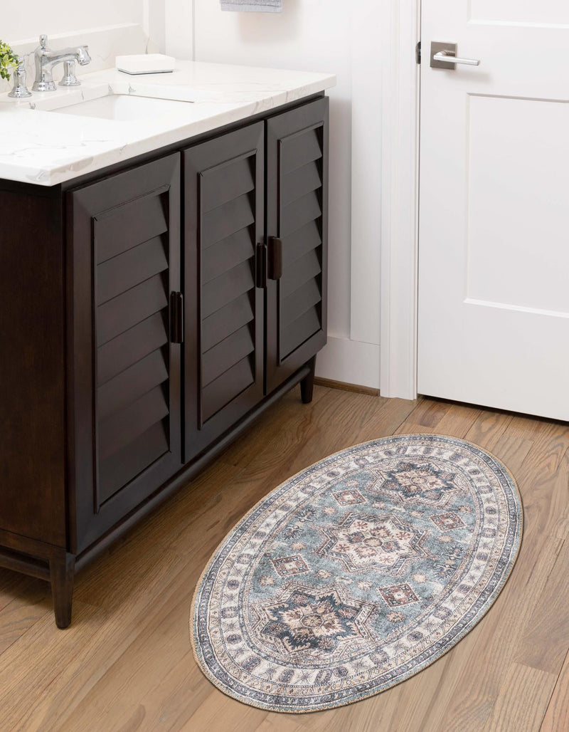 Heritage Elegance Collection Area Rug - Neuschwanstein Oval Soft Green lifestyle 143