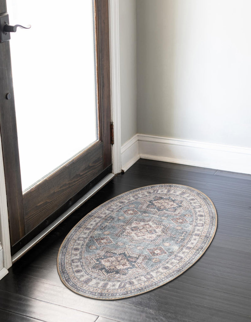 Heritage Elegance Collection Area Rug - Neuschwanstein Oval Soft Green lifestyle 151