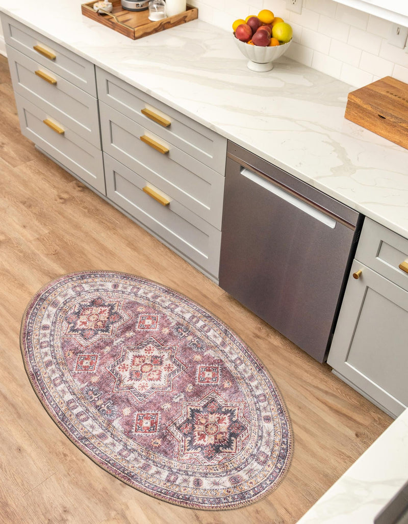 Heritage Elegance Collection Area Rug - Neuschwanstein Oval Antique Rose Pink lifestyle 89