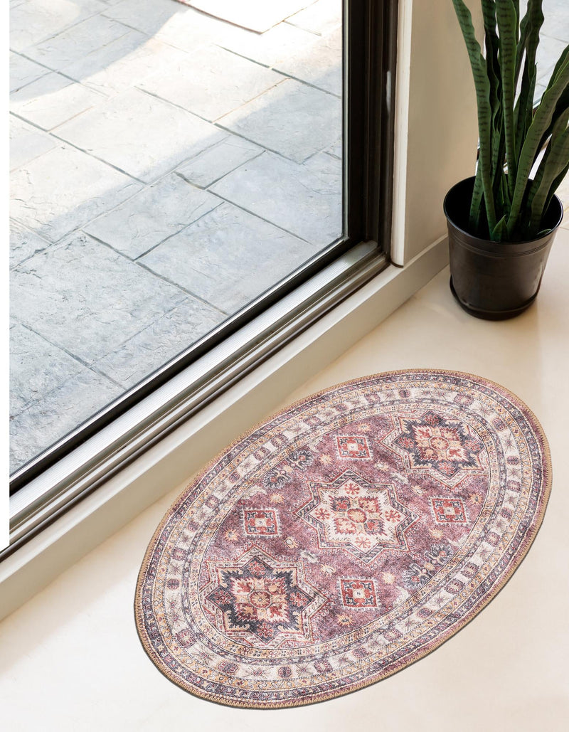 Heritage Elegance Collection Area Rug - Neuschwanstein Oval Antique Rose Pink lifestyle 105