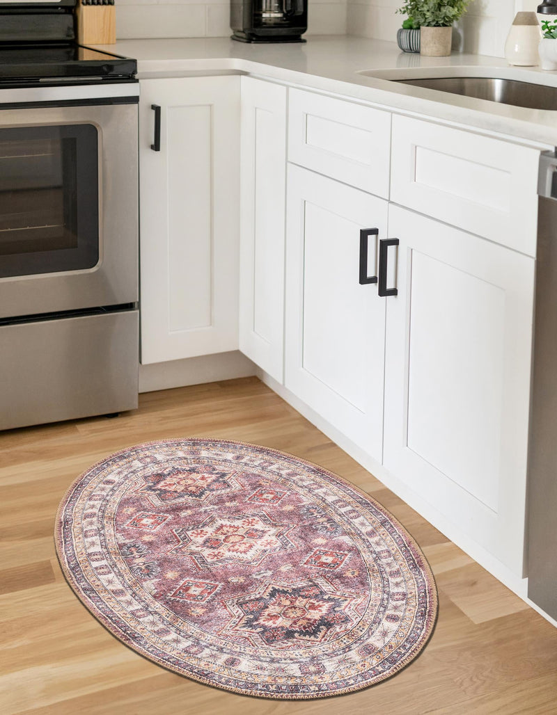 Heritage Elegance Collection Area Rug - Neuschwanstein Oval Antique Rose Pink lifestyle 121