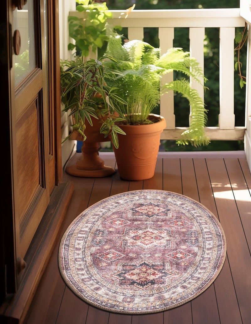 Heritage Elegance Collection Area Rug - Neuschwanstein Oval Antique Rose Pink lifestyle 136