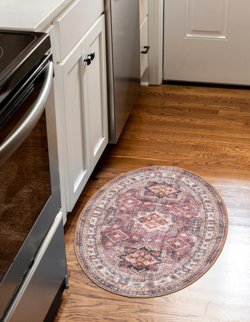 Heritage Elegance Collection Area Rug - Neuschwanstein Oval Antique Rose Pink lifestyle 140