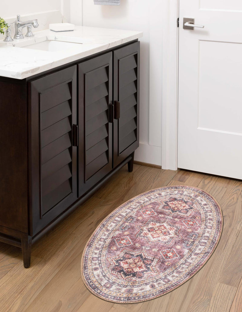 Heritage Elegance Collection Area Rug - Neuschwanstein Oval Antique Rose Pink lifestyle 144