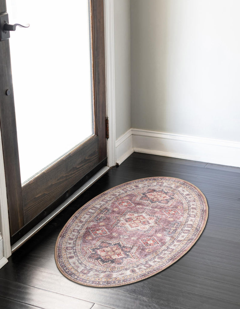 Heritage Elegance Collection Area Rug - Neuschwanstein Oval Antique Rose Pink lifestyle 152